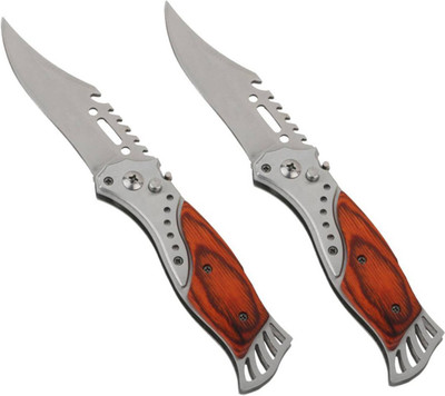 

Tuelip Set Of 2 Folding Push Button Lock With Torch Knife For Hiking , Camping , Travelling With Torch Ultrasharp Swiss Army Knife (Brown) Knife(Brown)