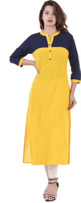 FEBIA Women Solid Straight Kurta(Blue, Yellow)