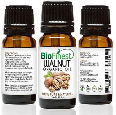 

BioFinest Walnut Organic Oil - 100% Pure Cold-Pressed - Best Moisturizer For Hair Growth Scalp Face Skin Wrinkles Scars Eczema - Essential Omega-3, Antioxidant, Vitamin E - Free E-Book (10Ml)(10 ml)