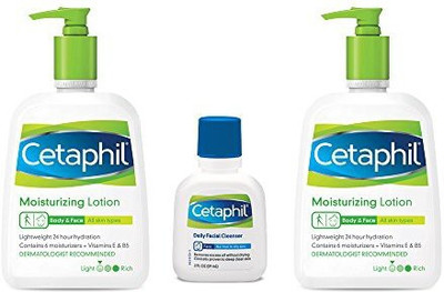 

Cetaphil Moisturizing Lotion For All Skin Types, Fragrance Free, Combo Pack Twin 16 Ounce Bottles Plus Daily Facial Cleanser 2 Ounce(473.18 ml)