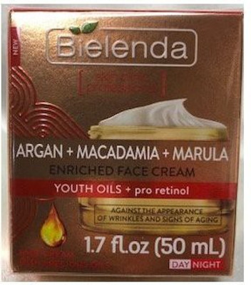 

Bielenda Argan + Macadamia + Marula Enriched Face Cream. Youth Oils + Pro Retinol. Against The Appearance Of Wrinkles And Signs Of Aging. Day/Night 1. 7 Fl Oz(207.01 ml)
