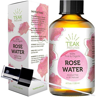 Teak Naturals Rose Water Toner By - 100% Organic Natural Moroccan Rosewater (Chemical Free) - 4 Oz(118.29 ml)