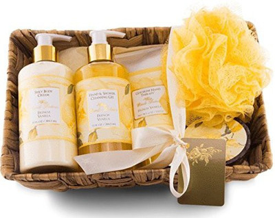 

Camille Beckman Essentials Gift Basket, French Vanilla, Glycerine Hand Therapy 6 Oz, Silky Body Cream 13 Oz, Hand And Shower Cleansing Gel 13 Oz, Glycerine Soap 3.5 Oz(177.44 ml)