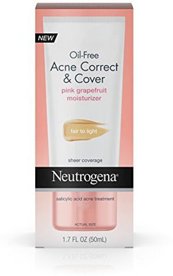 

Neutrogena Oil-Free Acne-Fighting Correct & Cover Lightweight Daily Facial Moisturizer With Salicylic Acid Acne Medicine, Light Pink Grapefruit Scent, Medium To Tan Shade, 1.7 Fl. Oz(50.28 ml)