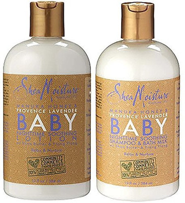 

Shea Moisture Manuka Honey & Provence Lavender Baby Nighttime Soothing Lotion 13 Fl Oz. | Baby Nighttime Soothing Shampoo & Bath Milk 13 Fl Oz.(384.46 ml)