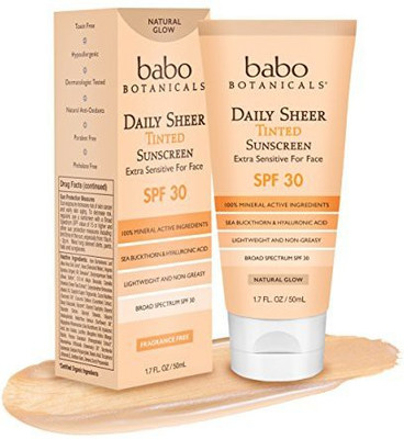 

Babo Botanicals daily Sheer Tinted Spf 30 Sunscreen Natural Glow Extra Sensitive For Face, 1.7 Ounce(50.28 ml)