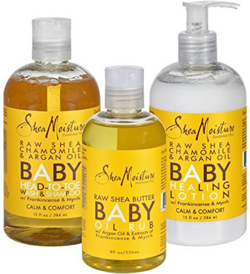 

Shea Moisture Raw Shea, Chamomile & Argan Oil Baby Head-To-Toe Bath & Body Trio - Includes 12 Oz. Wash & Shampoo, 8 Oz. Baby Oil Rub & 13 Oz. Healing Lotion(354.88 ml)