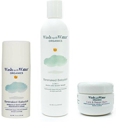 

Wash with Water All Natural Organic Skin Care Bundle For Eczema, Cradle Cap + Sensitive Skin - 8Oz Unscented Shampoo + Body Wash, 1Oz Care And Repair Balm + 3.4Oz Unscented Lotion(236.59 ml)