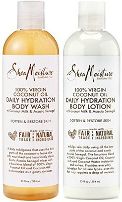 

Shea Moisture 100% Virgin Coconut Oil Daily Hydration Bath & Body Pack | Body Wash | Body Lotion | 13 Fl. Oz. Each(384.46 ml)