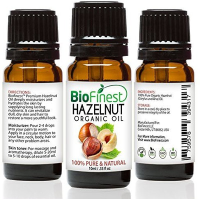 

BioFinest Hazelnut Organic Oil - 100% Pure Cold-Pressed - Best Moisturizer For Hair Face Skin Acne Sunburn Cuts Wrinkle Scars Eczema - Essential Omega-6, Antioxidant, Vitamin E - Free E-Book (10Ml)(10 ml)