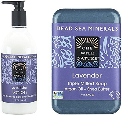 

One With Nature Lavender Lotion And Lavender Soap Bar Bundle With Shea Butter, Dead Sea Salts, Argan Oil And Saponified Palm Kernel Oil, 12 Fl. Oz. And 7 Oz. Each(354.88 ml)