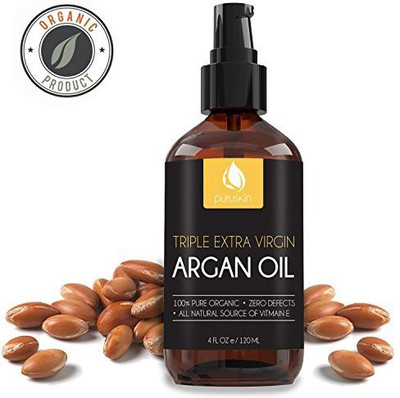 Puruskin Best Virgin Argan Oil For Beautiful Hair, Face, Nails, Organic & Pure Moroccan, Works Great With Shampoo, Serums, Conditioners For Growth, Perfect Moisturizer For Dry & Acne Prone Skin Care, 4 Oz.(118.29 ml)