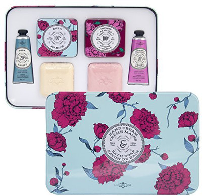 

La Chatelaine Shea & Cherry Almond Essentials Set, Luxury Gift Set, 2 Triple Milled French Soaps, 2 X 3.5 Oz (100G), 2 20% Shea Butter Hand Lotions 2 X 1 Fl Oz, 2 Elegant Soap Travel Tins(103.51 ml)