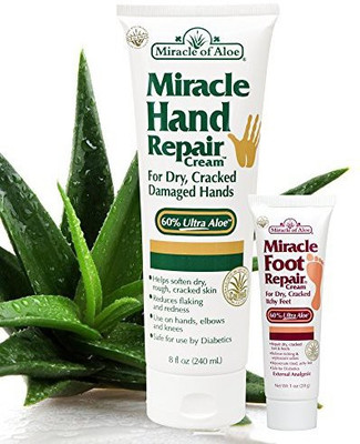

Miracle of Aloe Hand Repair Cream With 60% Ultraaloe 8 Ounce Tube Plus Miracle Foot Repair Cream With 60% Ultraaloe 1 Oz Tube(29.57 ml)