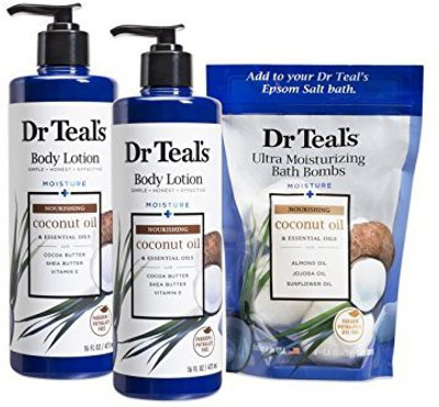 

Dr. Teal's Body Lotion And Ultra Moisturizing Bath Bombs - Coconut, 2 Count - 16Oz Bottles And 4 Count Bag(473.18 ml)