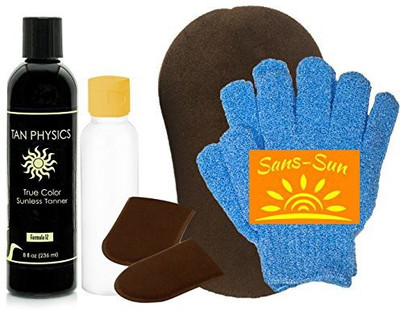 

Tan Physics True Color Tanner 8 Oz W/Free Face And Body Tanning Mitts, Exfoliation Gloves And Empty Travel Bottle By Sans-Sun...(236.59 ml)