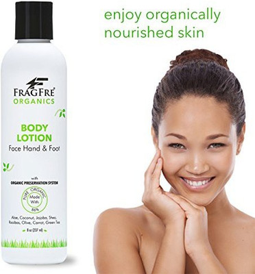 

FRAGFRE 86% Organic Body Lotion: Parabens Free - Organic Face Hand And Body Lotion - For Men Women Children 8 Oz Soft Aroma - Cruelty Free Gluten Free Vegan Organic Moisturizing Body Lotion(236.59 ml)