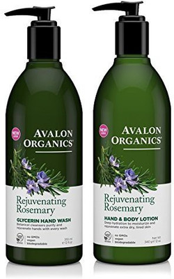 

Avalon Organics Rejuvenating Glycerin Rosemary Hand Soap And Hand & Body Lotion Bundle With Aloe, Plant Lipids, Beta-Glucan, Calendula And Vitamin E, 12 Fl. Oz. Each(354.88 ml)