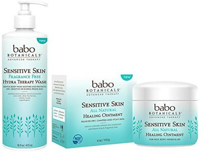 

Babo Botanicals Sensitive Skin Fragrance Free Face & Body Wash And Sensitive Skin Healing Ointment Bundle With Calendula Flower Extract And Tea Tree Leaf Oil, 16 Fl. Oz. And 4 Oz. Each(473.18 ml)