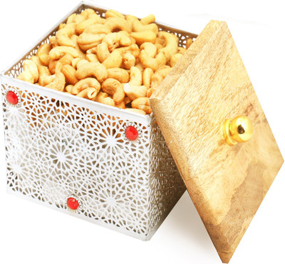 

Ghasitaram Gifts Silver Wooden Roasted Cashew Box Cashews(600 g, Box)