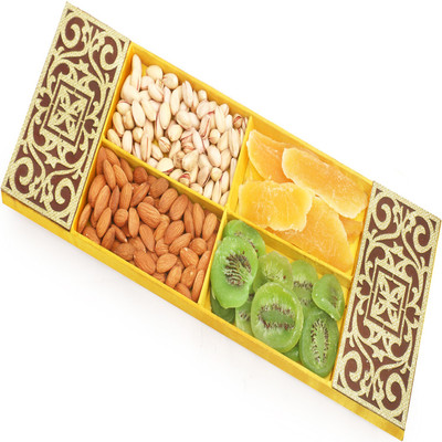 

Ghasitaram Gifts Lazer Almonds, Pistachios, Dried Kiwi and Mango Tray(600 g, Box)