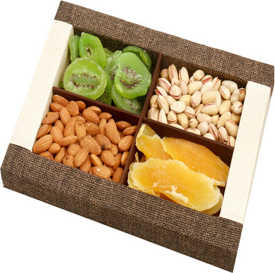 

Ghasitaram Gifts Jute Almonds, Pistachios, Dried Kiwi and Mango Tray(600 g, Box)
