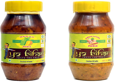 

YO BIHARI Combo Mango Pickle and Ginger Kutcha Pickle (pack of 2) Mango, Ginger Pickle(500 g, Pack of2)