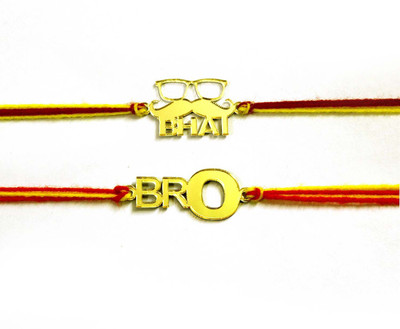 Vihaan Fashions Designer CMBLRK213 Gold Rakhi  Set(2 Fancy Rakhi)