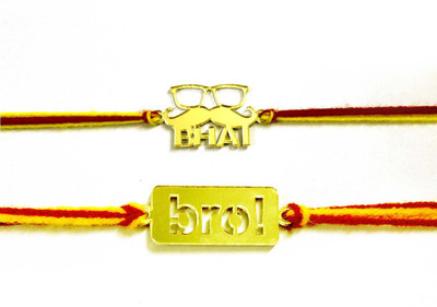 Vihaan Fashions Designer CMBLRK210 Gold Rakhi  Set(2 Fancy Rakhi)