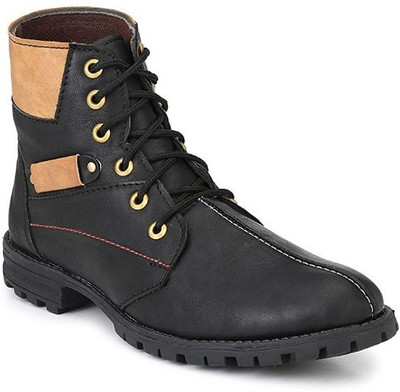 

OPTIFEET Men's Black Synthetic Leather High Ankle Boots Boots For Men(Black