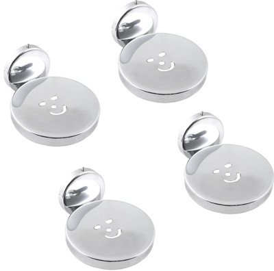 

RoyaL Indian Craft Set of 4 Heavy Duty Stainless Steel Round Shape Smile Soap Holder(Silver)