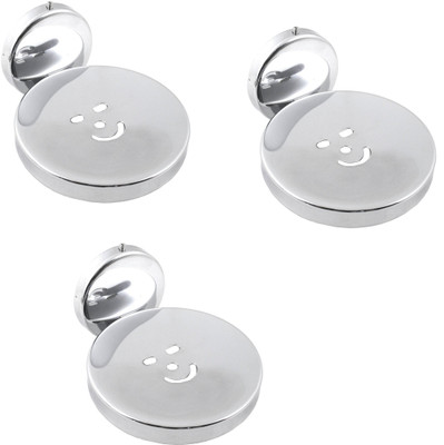 

RoyaL Indian Craft Set of 3 Heavy Duty Stainless Steel Round Shape Smile Soap Holder(Silver)