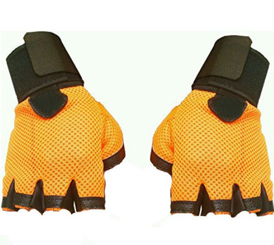 

Shrih Leather Netted Gym & Fitness Gloves with Wrist Support -- Orange Gym & Fitness Gloves (Free Size, Orange), Green and black