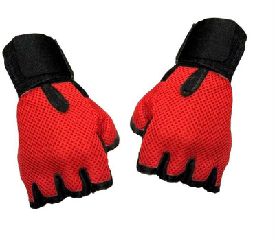 

Shrih Leather Netted Gym & Fitness Gloves with Wrist Support -- RED Gym & Fitness Gloves (Free Size, Red), Red and black