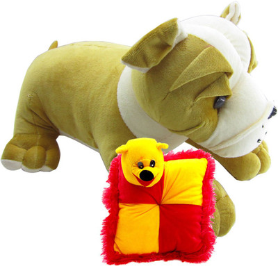 

Gift Decor Shop Bull Dog Stuffed soft Toy (Multi, 50 cm) Combo with soft bear pillow for kids (Red/Yellow, 28 cm) - 20 cm(Multicolor)