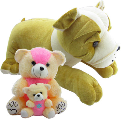 

Gift Decor Shop Bull Dog Stuffed soft Toy (Multi, 50 cm) Combo with soft toy mother and child teddy bear for kids (Cream/Pink, 40 cm) - 20 cm(Multicolor)