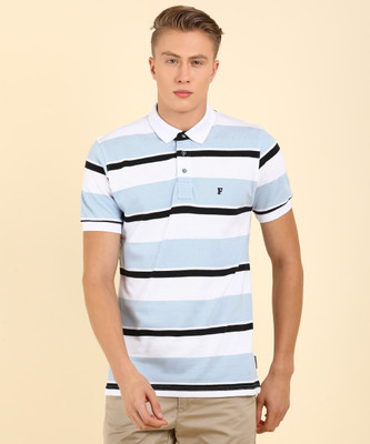 56 OFF on French Connection Striped Men Polo Neck White T Shirt