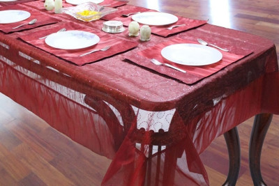 Dekor World Abstract 6 Seater Table Cover(Red, Polyester, Pack of 7)