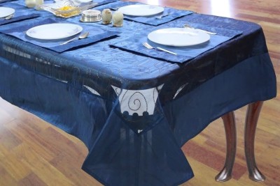 Dekor World Abstract 6 Seater Table Cover(Blue, Polyester, Pack of 7)