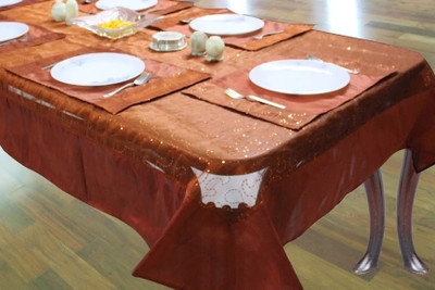 13% OFF on Dekor World Abstract 8 Seater Table Cover(Orange, Polyester)