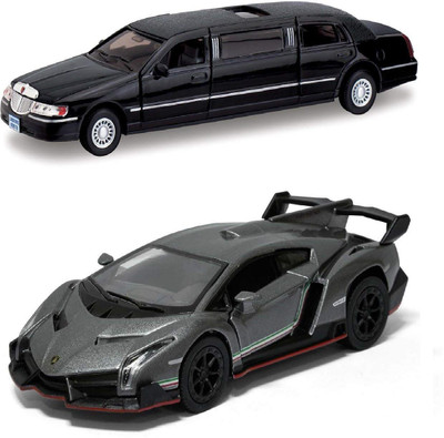

Assemble Kinsmart Combo of Lamborghini Veneno and 1999 Lincoln Town Car Stretch Limousine 5'' Die Cast Metal, Doors Openable and Pull Back Action (Color May Vary)(Multicolor)