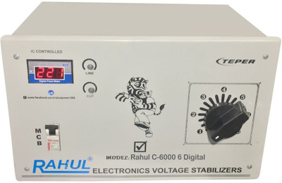 

Rahul C-6000 a6 Digital 6 KVA/24 Amp 90-260 Volt Mainline Use Up to 6 KVA Load Raf & Taf Autocut Digital Voltage Stabilizer(Gray)