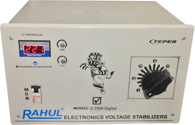 

Rahul C-7000 a7 Digital 7 KVA/28 Amp 90-260 Volt Mainline Use Up to 7 KVA Load Autocut Raf & Taf Autocut Digital Voltage Stabilizer(Gray)