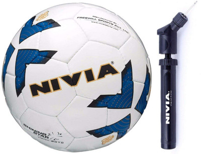 

Nivia Shining Star Blue Football with Pump Combo Football - Size: (Pack of 2, Multicolor