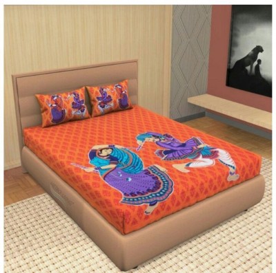 shriram enterprises 140 TC Polycotton Double Printed Flat Bedsheet(Pack of 1, Orange)