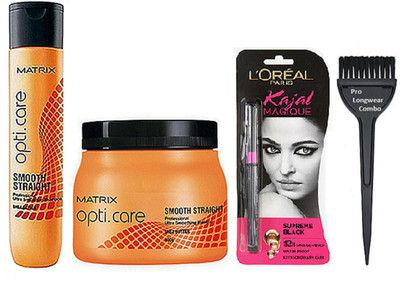 

Pro longwear combo Hair Brush,Matrix Opti.care Smoothing Shampoo 350ml With Hair Spa 490g & L'oreal Magique Kajal(Set of 4)