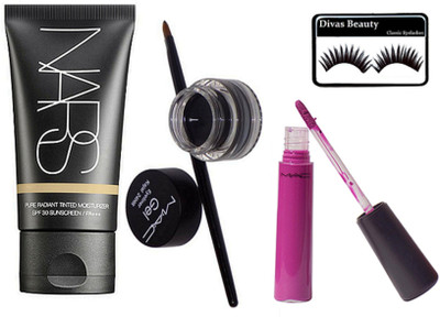 

divas beauty Eyelashes, Nars Pure Radiant Sunscreen, Gel Eyeliner, Lipgloss Of Mac(Set of 4)