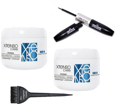 

Pro longwear combo Hair Brush,Colorbar 2 In 1 Eyeliner & Mascara, X-Tenso Care Pro+Keratin Hair Masque Set Of 2(Set of 4)