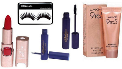 

Ultimate Eyelashes, Padhma Eyeliner & Mascara, Red Lipstick&Weightless Mousse Foundation(Set of 5)
