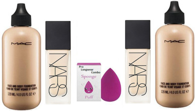 

Pro longwear combo Sponge Puff, Mac Face and Body Foundatiion 120ml With Nars All Day Foundation(Set of 5)